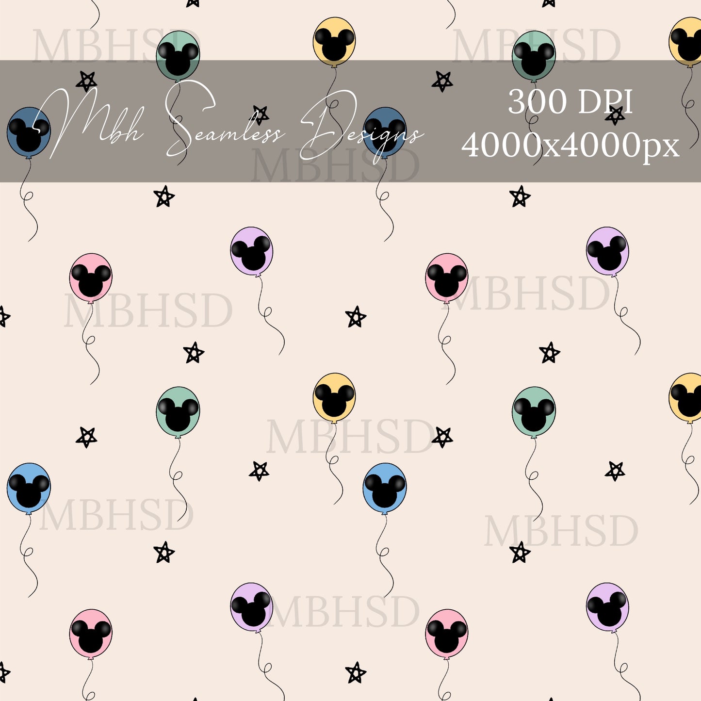 Colorful Starry Mouse Balloons Seamless Pattern