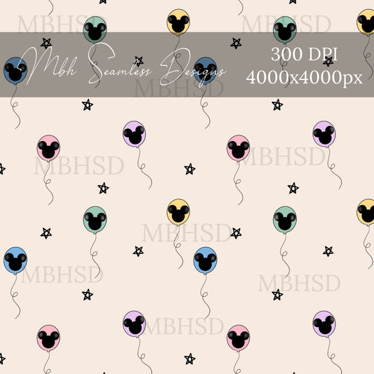 Colorful Starry Mouse Balloons Seamless Pattern