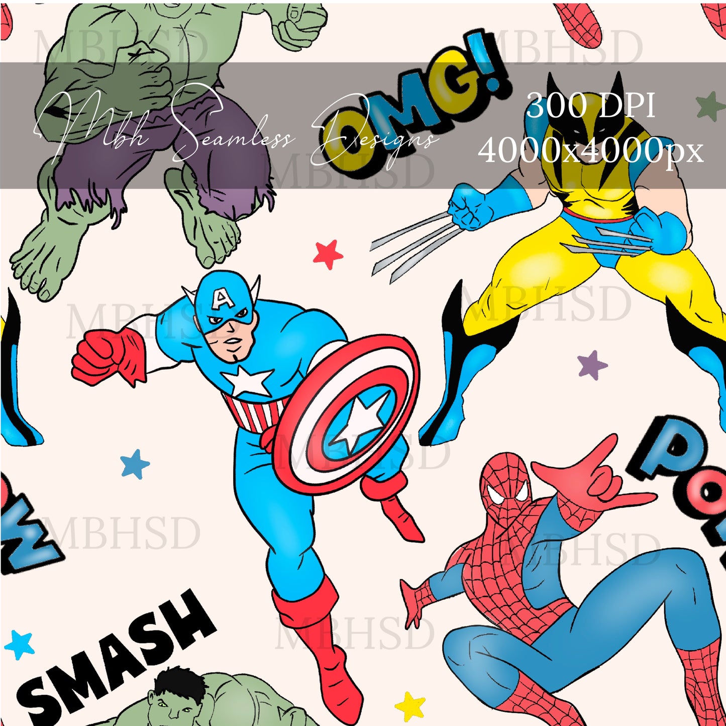 Starry Avengers Seamless Pattern