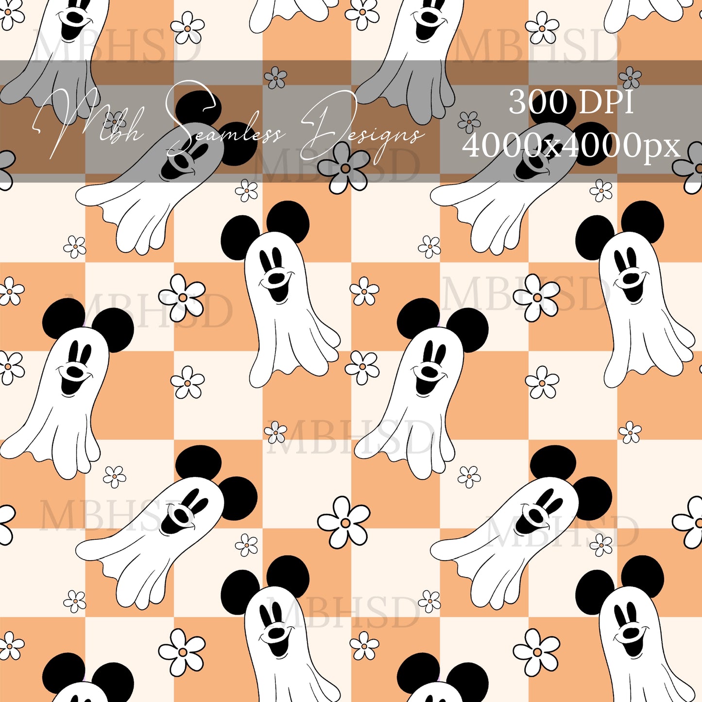 Checkered Mouse Ghost Assorted Colors Seamless Pattern