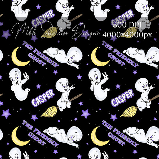 Midnight Starry Casper the Friendly Ghost Assorted Colorways Seamless Pattern