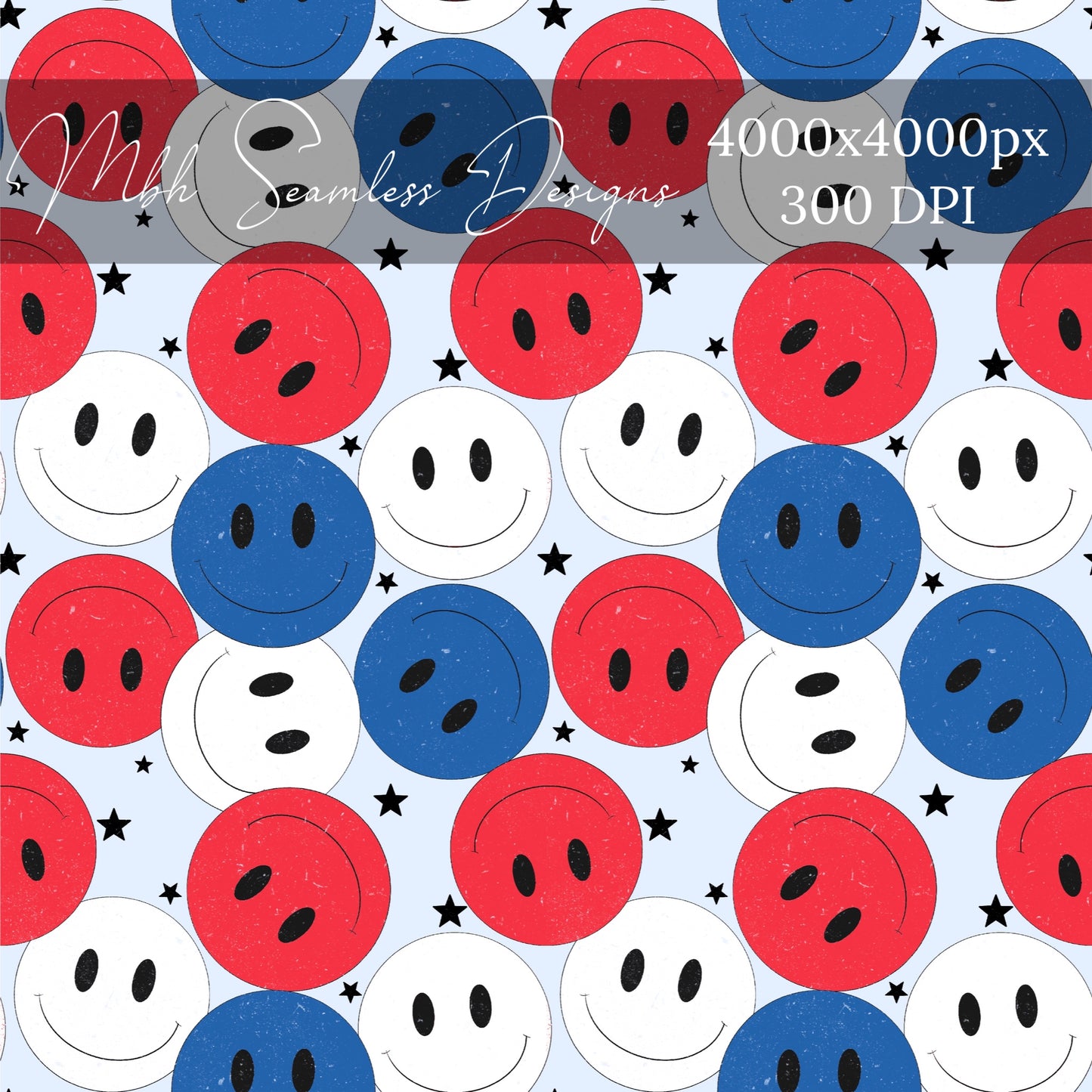 RWB Smilies Fourth of July Seamless Pattern