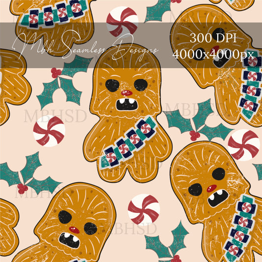 Chewbacca Gingerbread Cookies Seamless Pattern