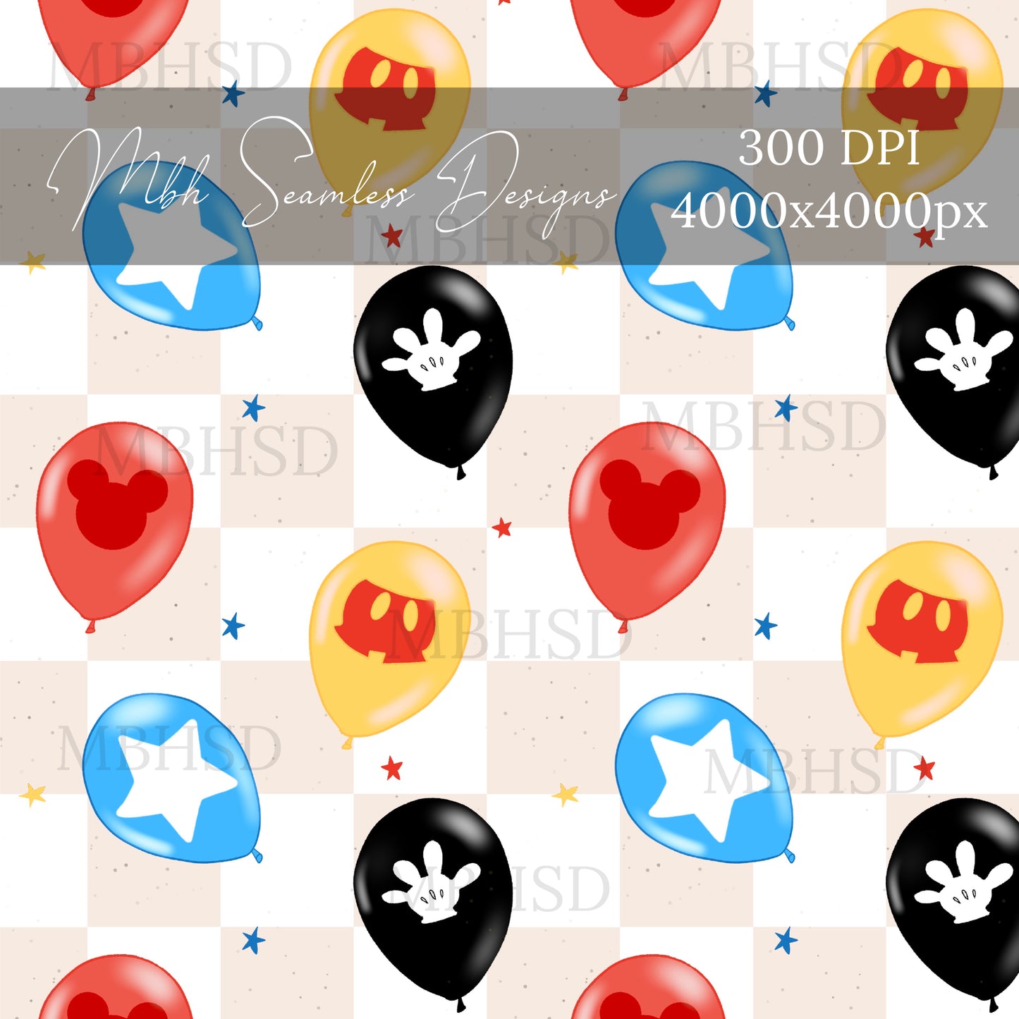 Checkered Mouse Balloons Seamless Pattern