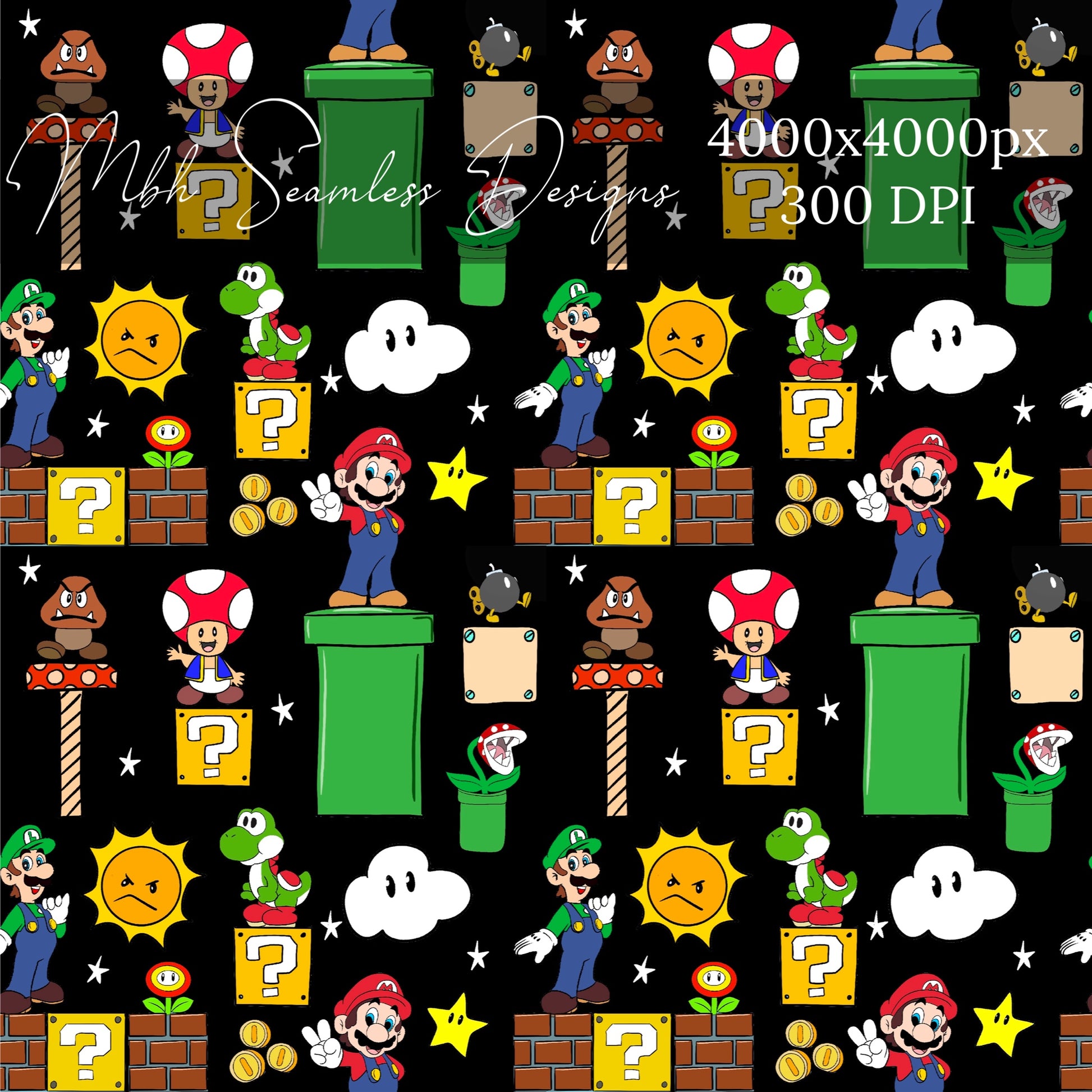 Mario and Friends Midnight Seamless Pattern – MBH Seamless Designs