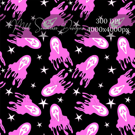 Ghost Face Starry Pink Seamless Pattern