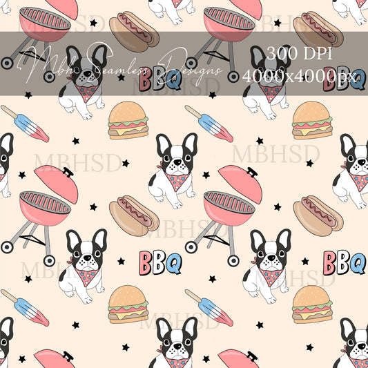 Frenchie BBQ Seamless Pattern