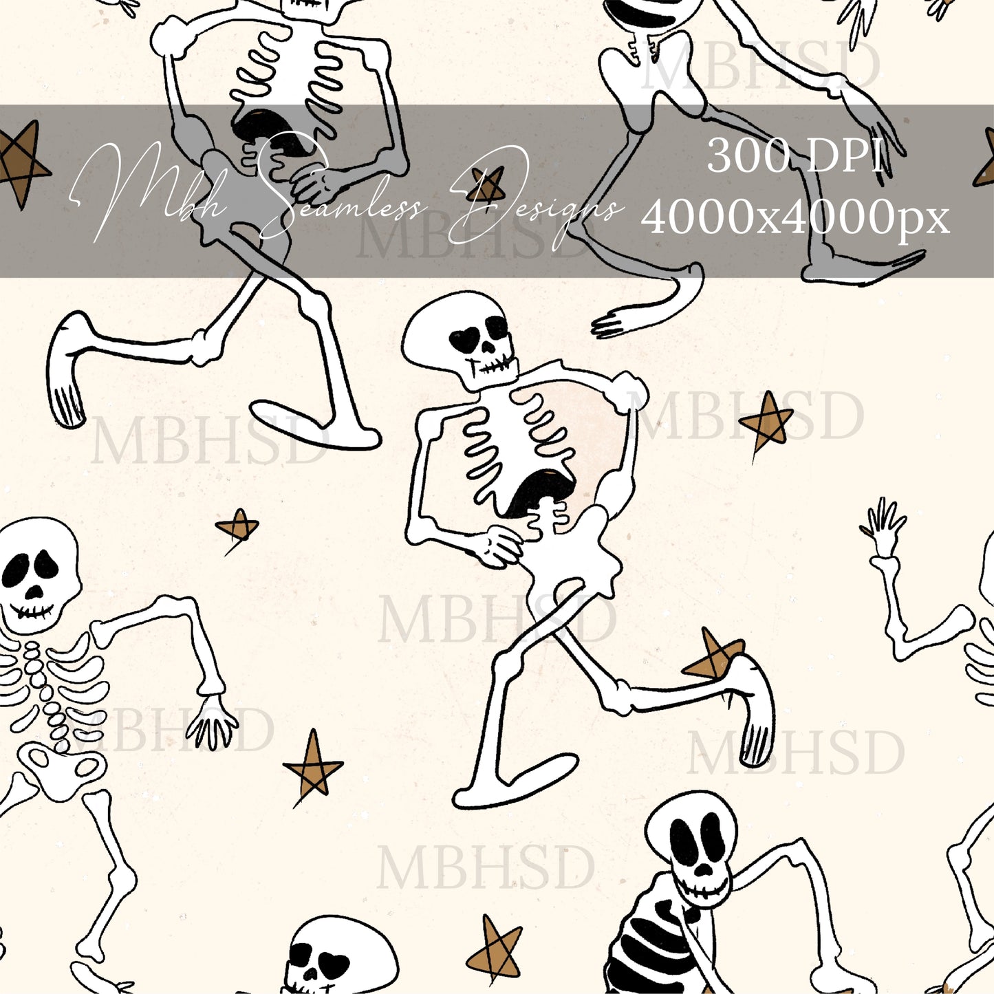 Vintage Mouse Haunted House Skeletons Seamless Pattern