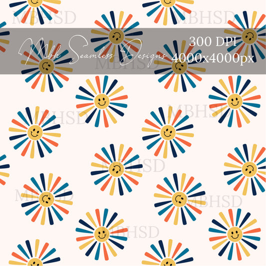 Hippie Retro Sunshine Seamless Pattern