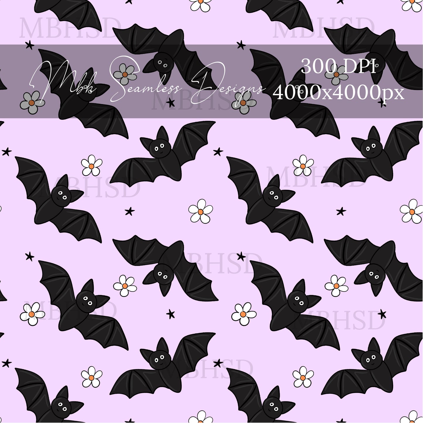 Starry Daisy Bats Assorted Colors Seamless Pattern