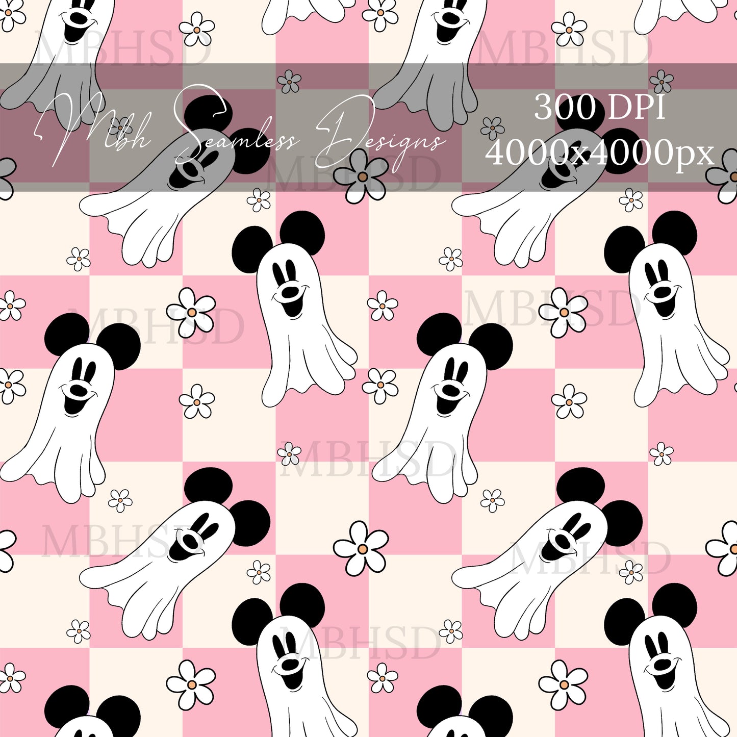 Checkered Mouse Ghost Assorted Colors Seamless Pattern