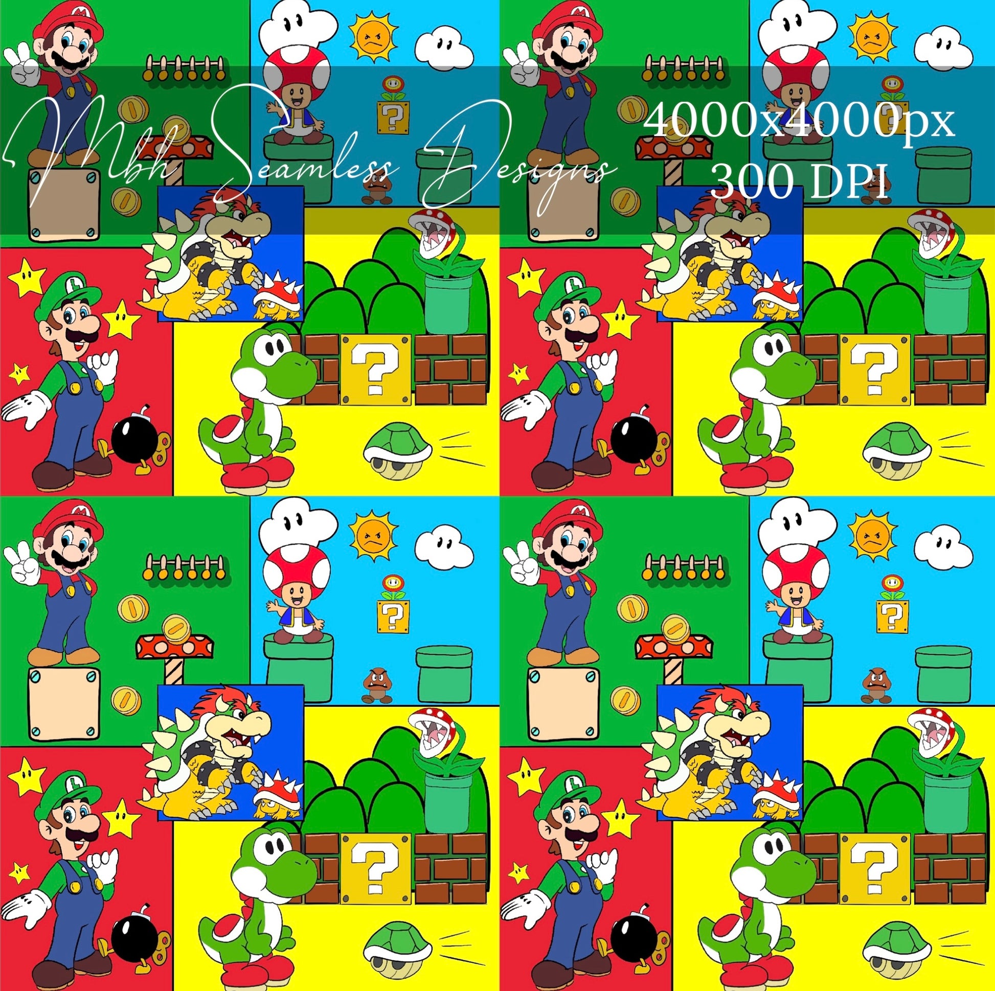 Mario Patchwork Seamless Pattern – MBH Seamless Designs