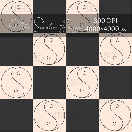 Retro Yin Yang Checkerboard Seamless Pattern