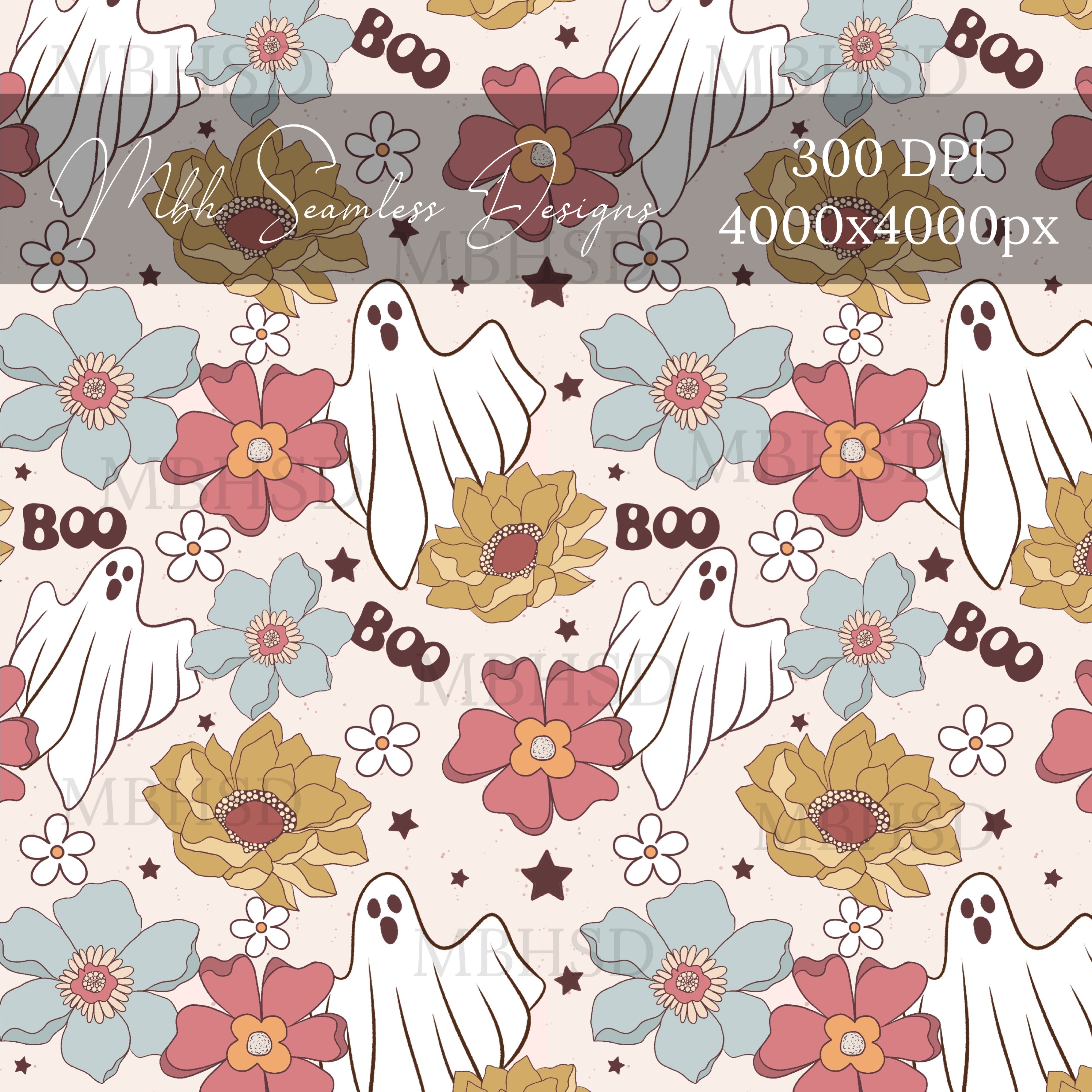 Boo Ghost Floral Seamless Pattern – MBH Seamless Designs