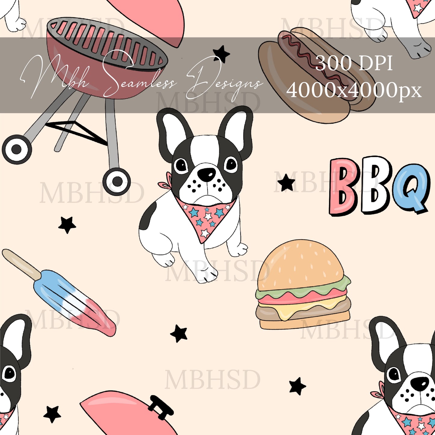 Frenchie BBQ Seamless Pattern