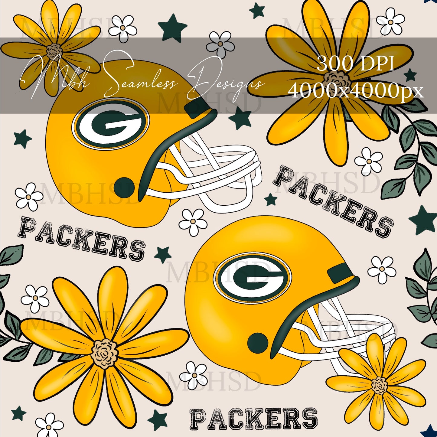 Green Bay Packers Floral Seamless Pattern