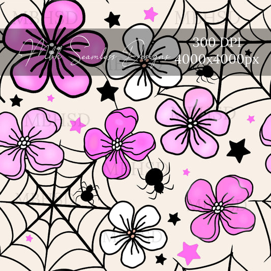 Pink Spiderweb Floral Seamless Pattern