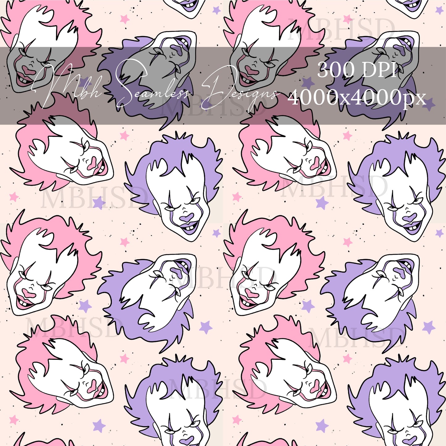 Lavender Pink Clown Seamless Pattern