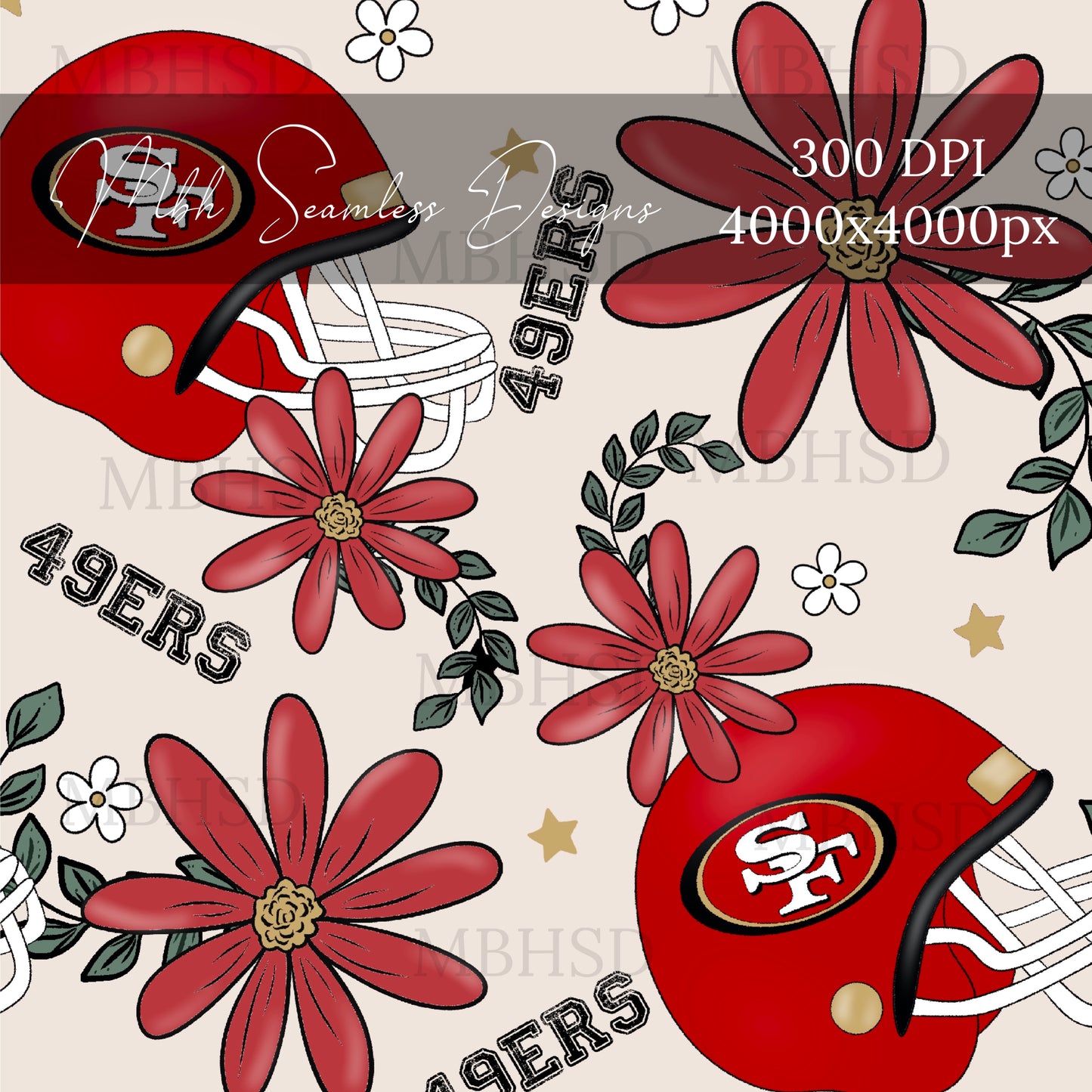 49ers Floral Seamless Pattern