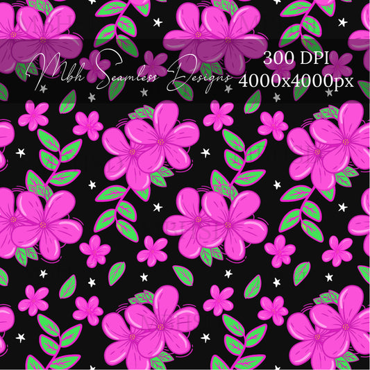 Neon Summer Floral Seamless Pattern