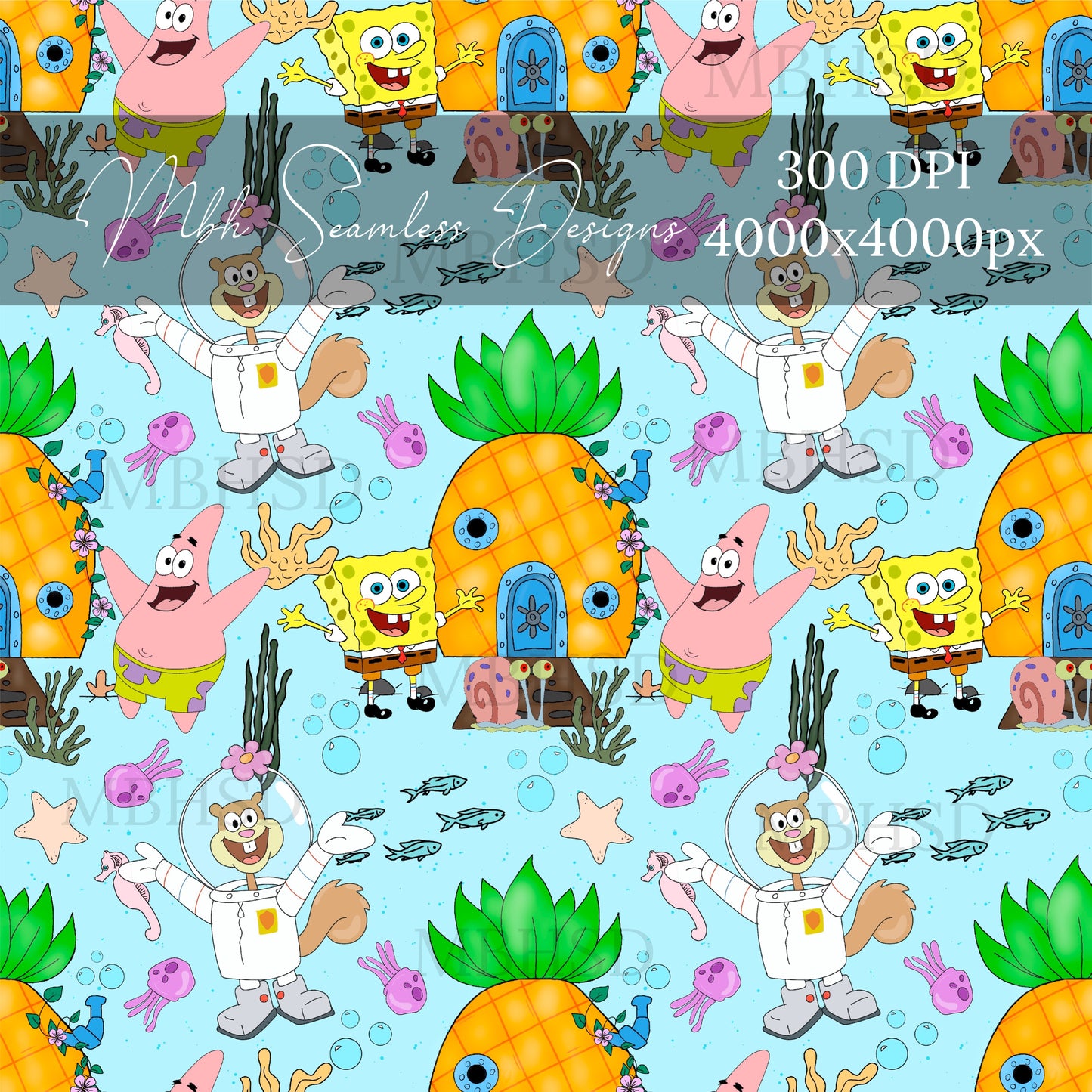 SpongeBob Blue Seamless Pattern