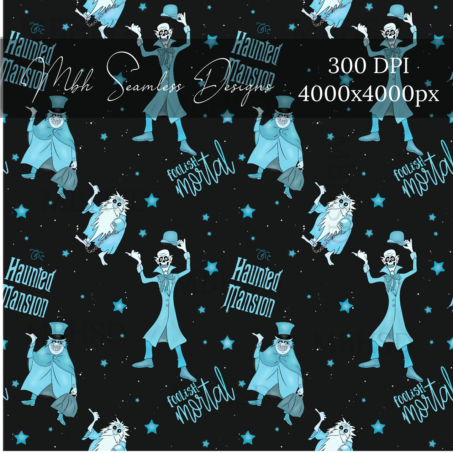 Haunted Mansion Starry Midnight Seamless Pattern