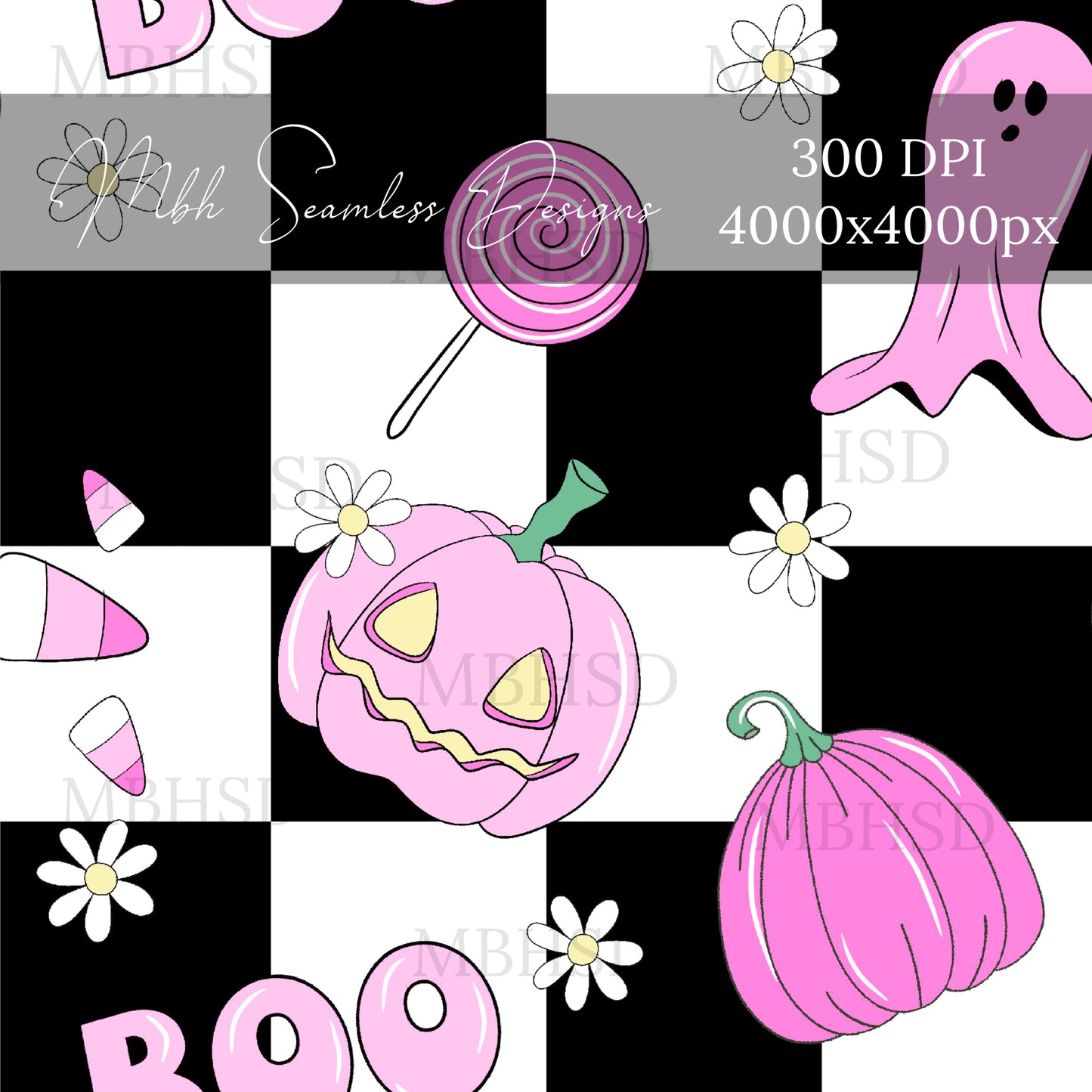 Checkered Boo 2 Colorways Seamless Pattern