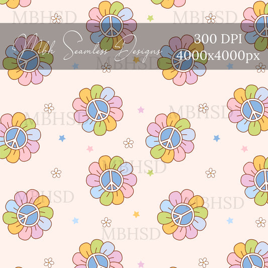 Groovy Peace Daisies Seamless Pattern