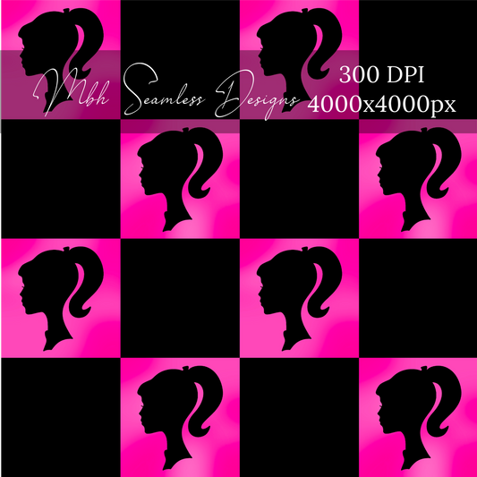 Pink Checkered Barbie Seamless Pattern