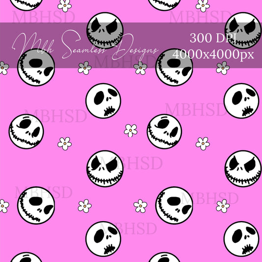 Pink Skeleton Faces Seamless Pattern