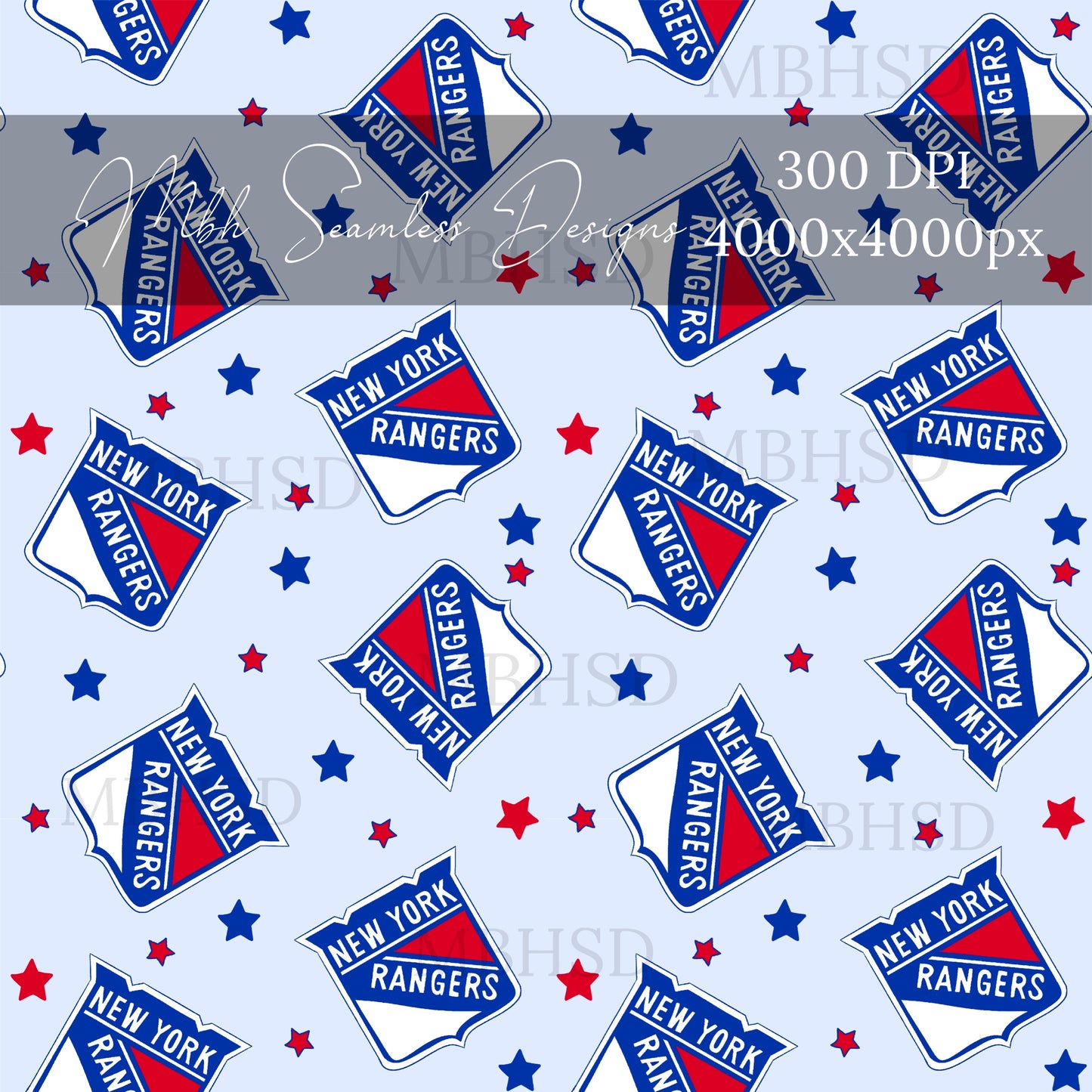 Starry Rangers Hockey Seamless Pattern