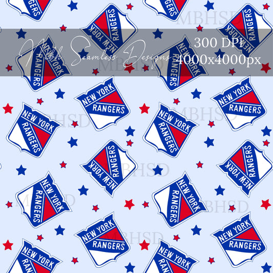 Starry Rangers Hockey Seamless Pattern