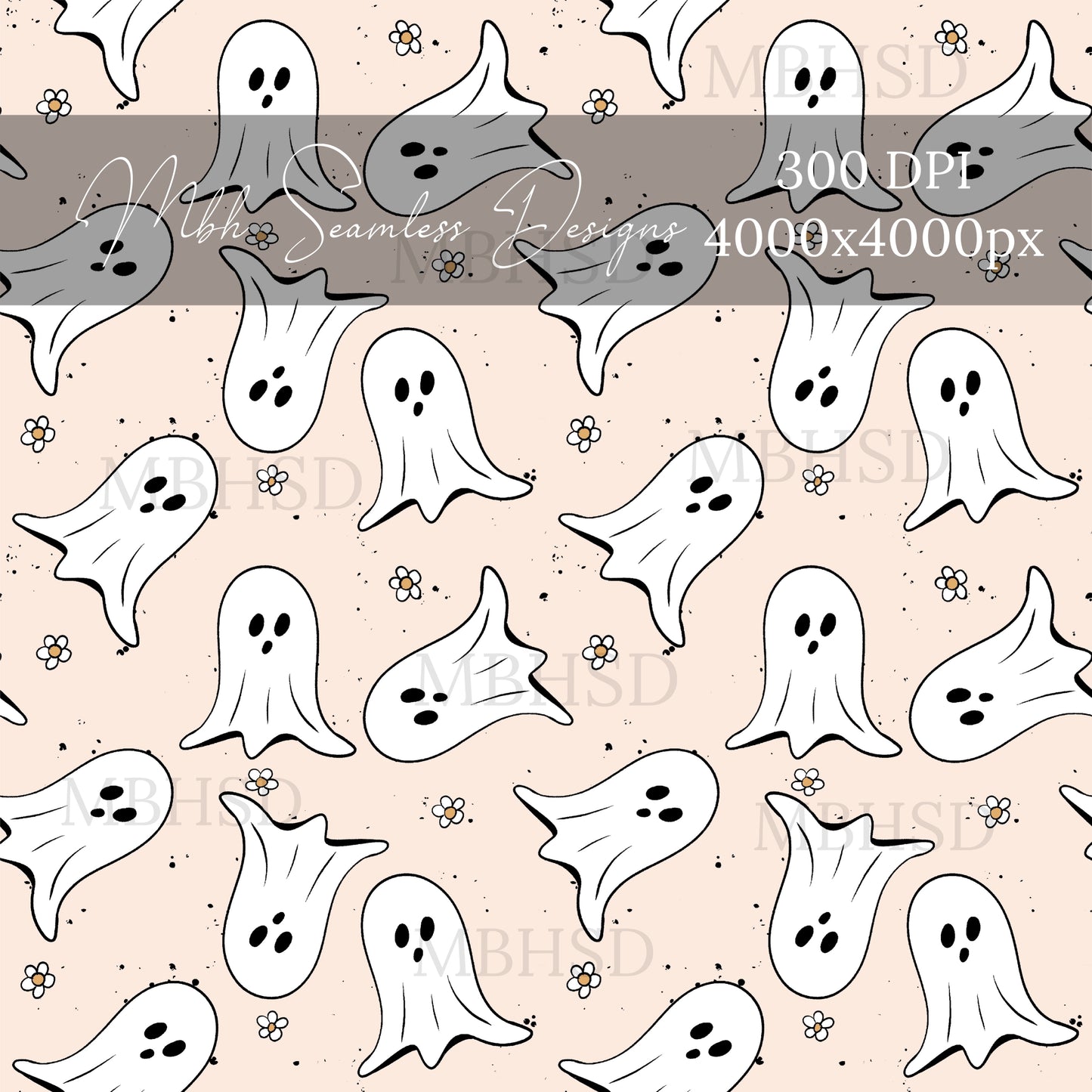 Boho Daisy Ghouls  Seamless Pattern