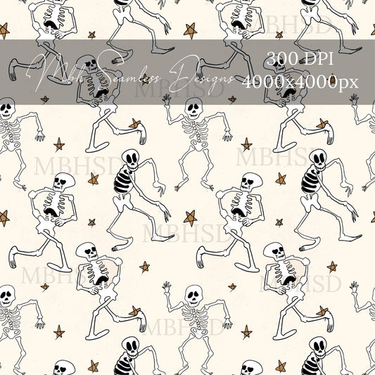 Vintage Mouse Haunted House Skeletons Seamless Pattern