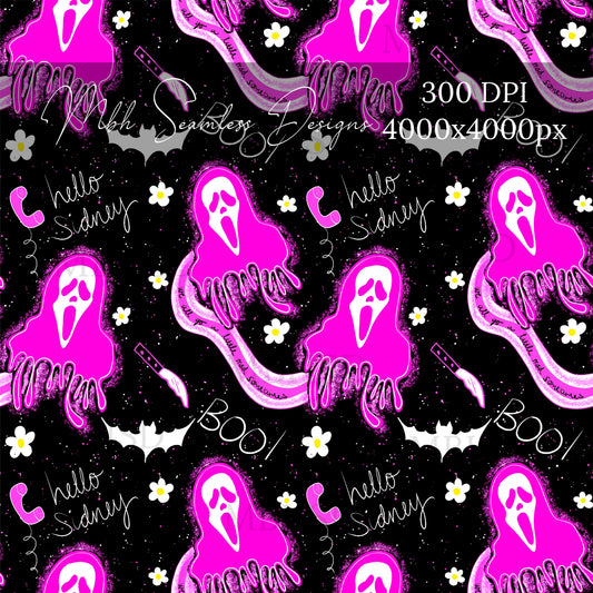 Ghost Face Neon Pink Black Seamless Pattern