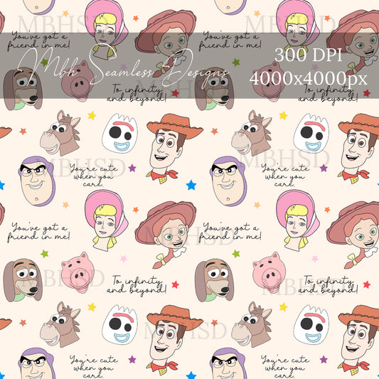 Starry Toy Story Faces Seamless Pattern