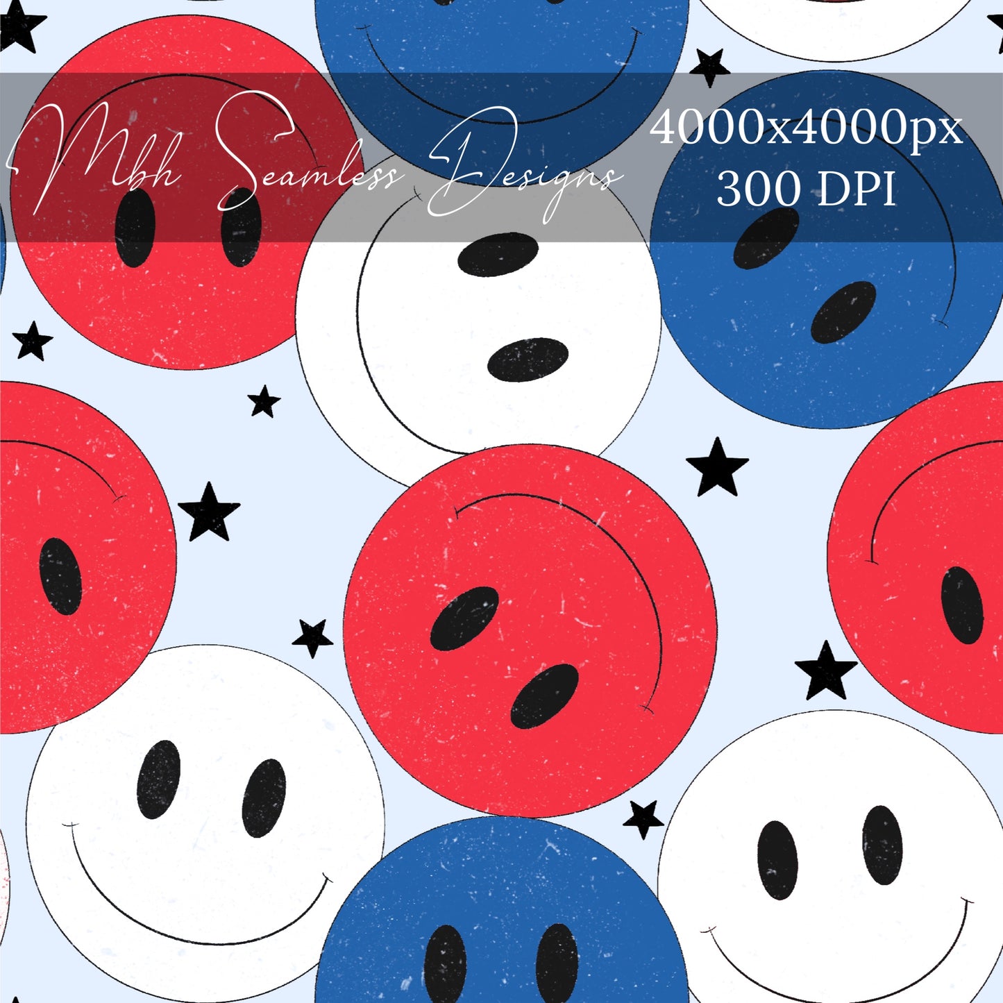 RWB Smilies Fourth of July Seamless Pattern