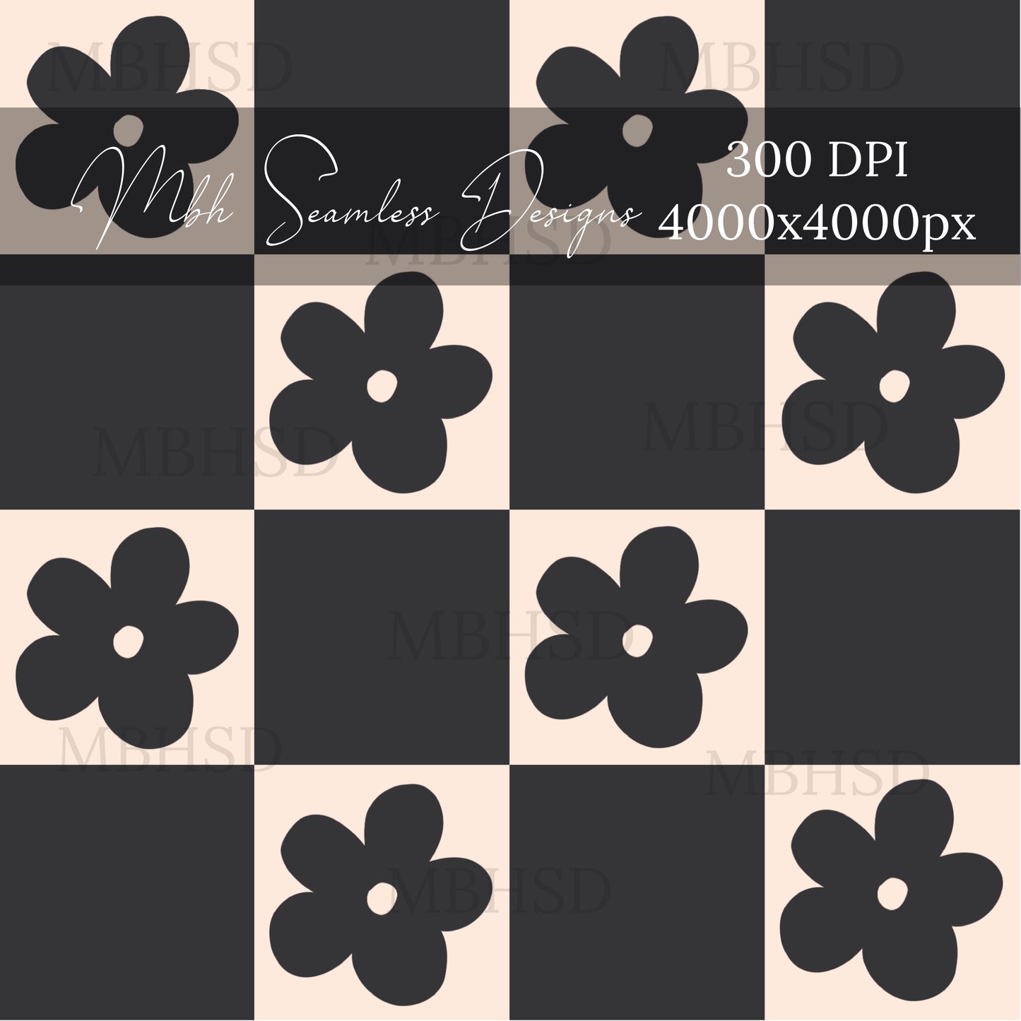 Retro Floral Checkerboard Seamless Pattern