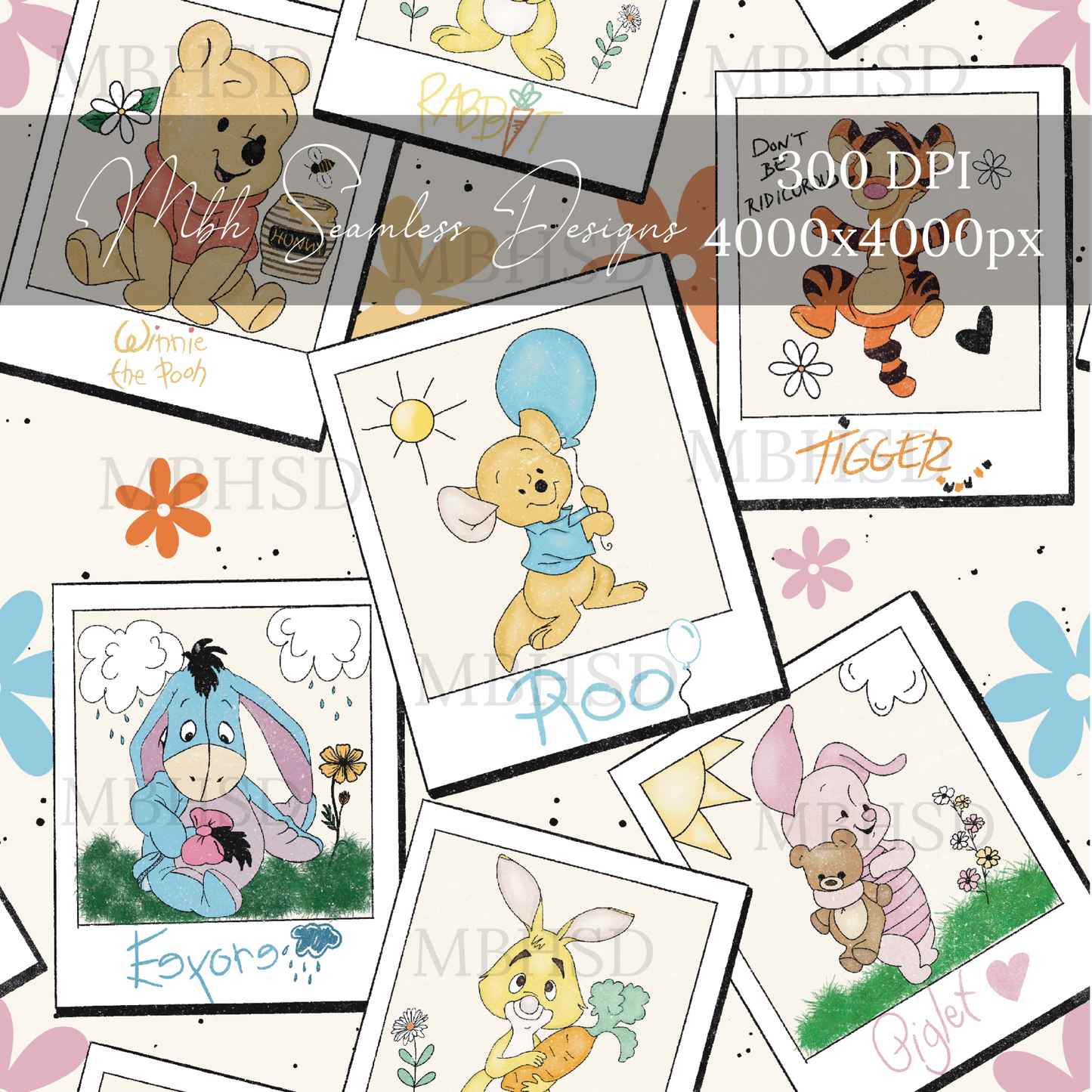 Pooh & Friends Polaroids Seamless Pattern