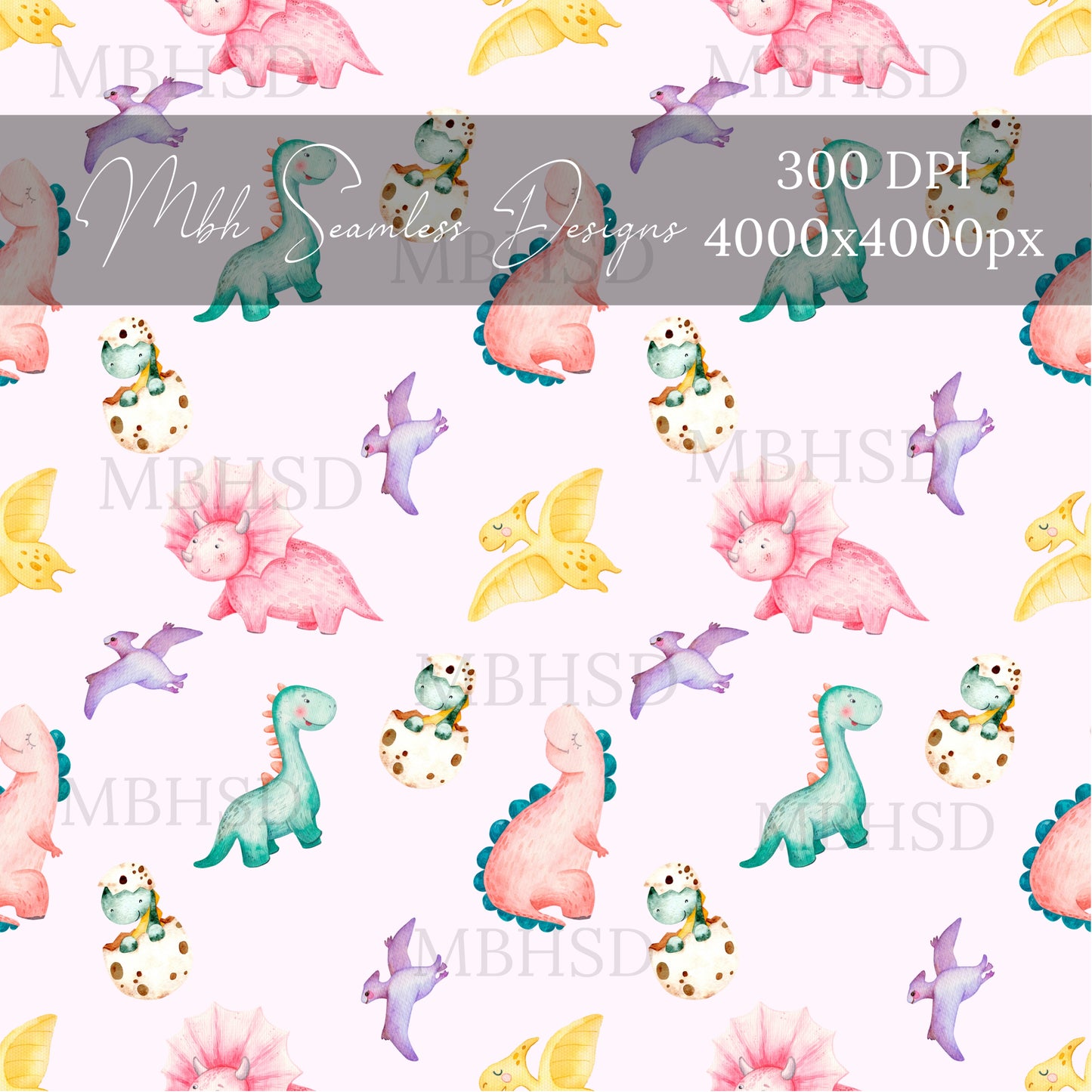 Pink Girly Dinos Seamless Pattern