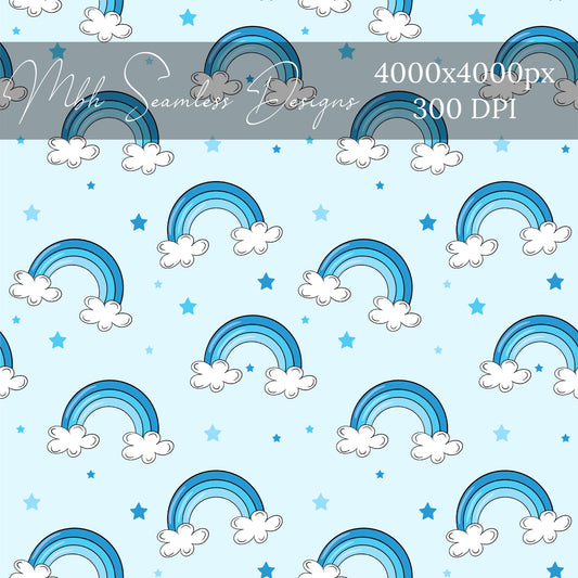 Blue Starry Rainbows Seamless Pattern