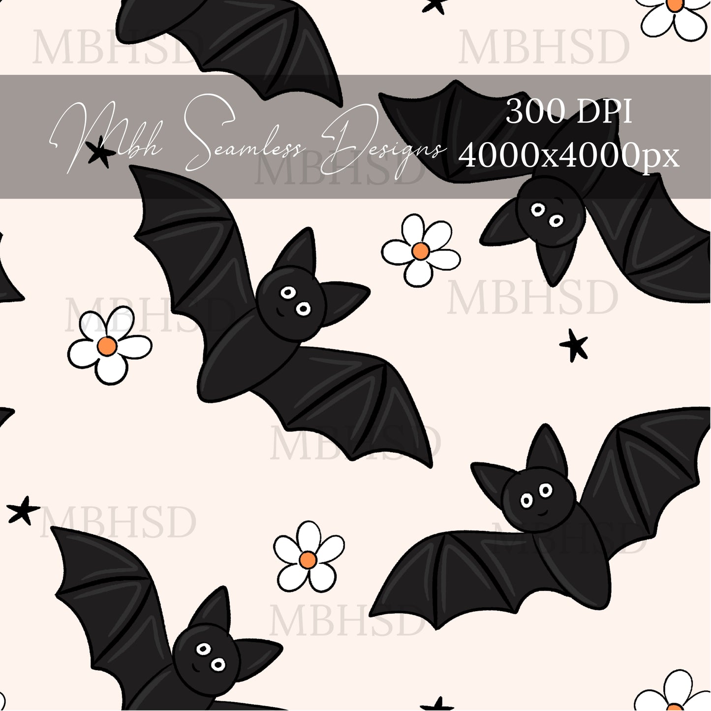 Starry Daisy Bats Assorted Colors Seamless Pattern