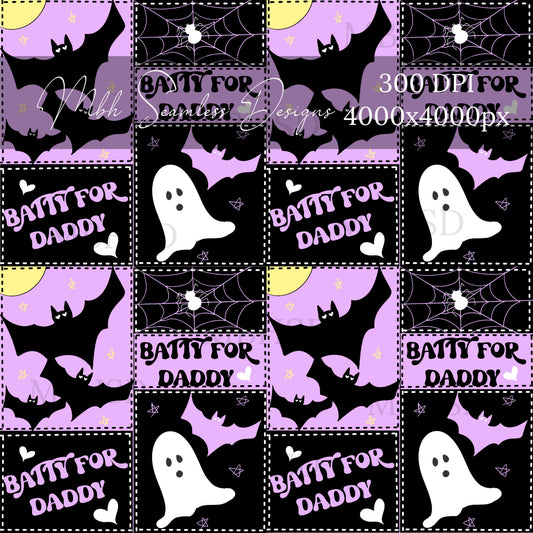 Lavender Batty For Daddy Patchwork Seamless Pattern