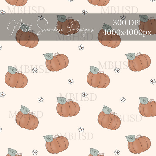 Boho Pumpkin Daisies Seamless Pattern