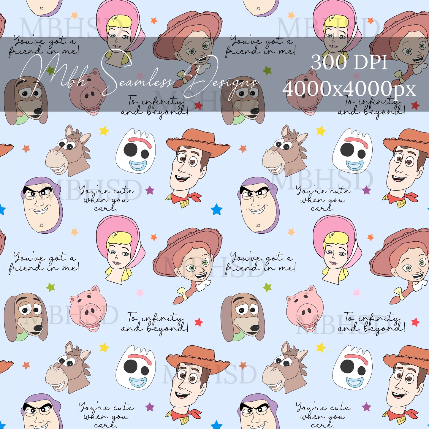 Starry Toy Story Faces Seamless Pattern