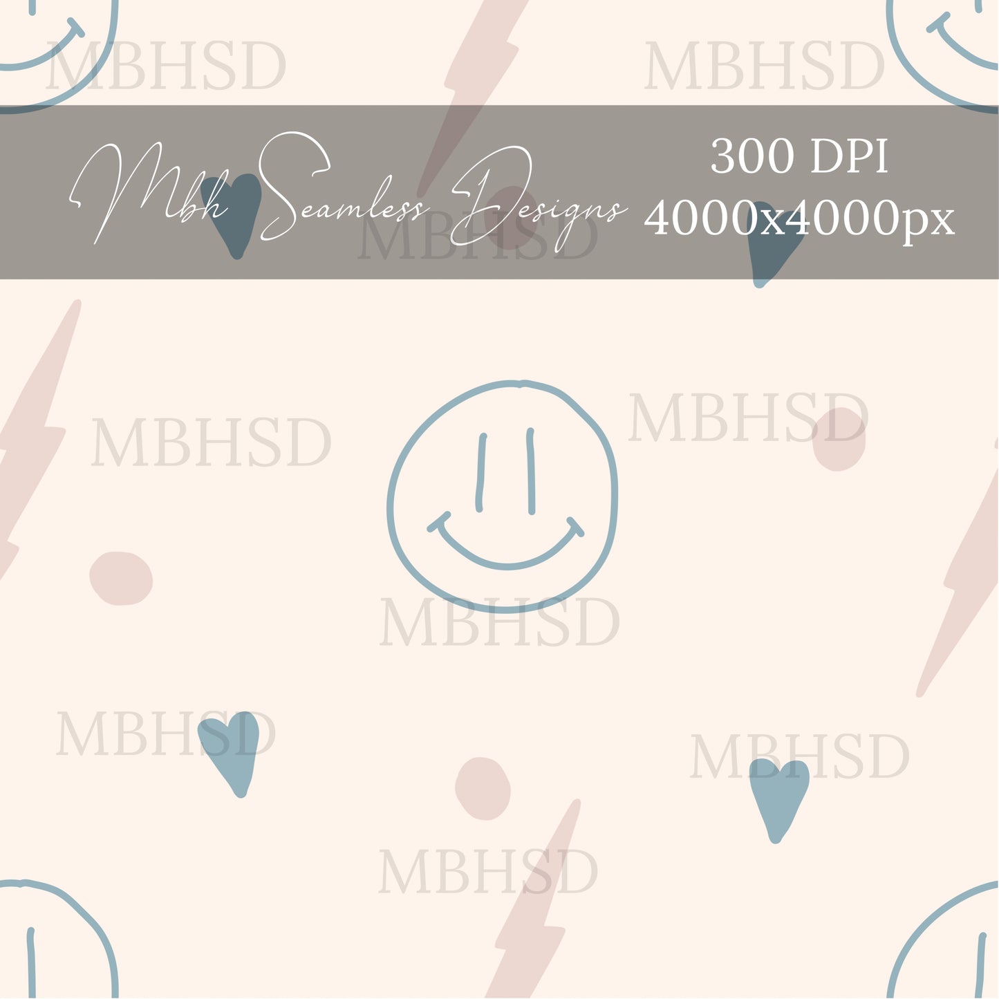 Muted Pink Blue Smilies Seamless Pattern