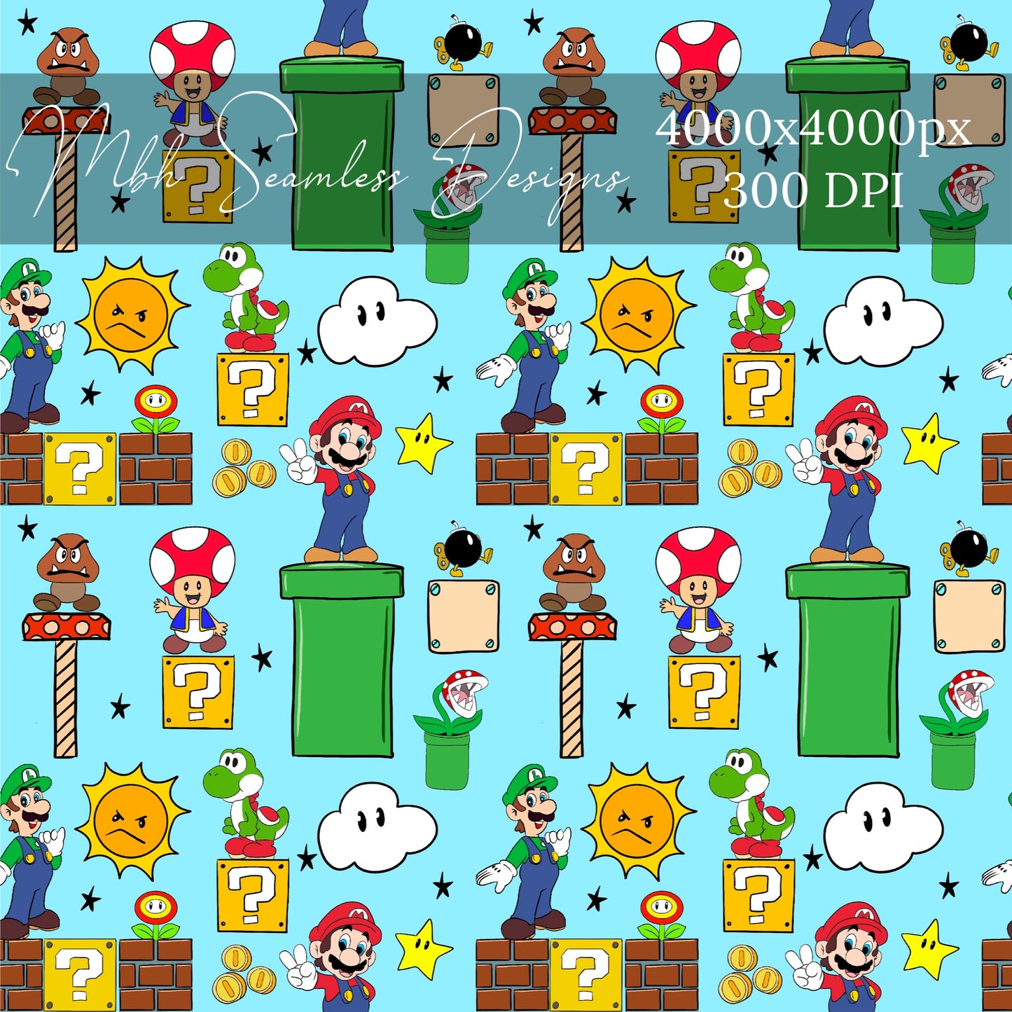 Mario and Friends Seamless Pattern