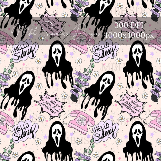 Ghost Face Boho Starry Daisies Seamless Pattern