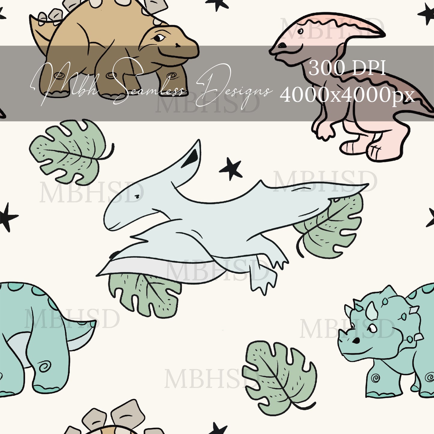 Boho Dinosaurs Seamless Pattern