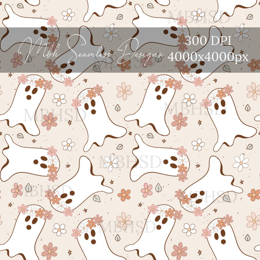 Boho Floral Ghosts Seamless Pattern